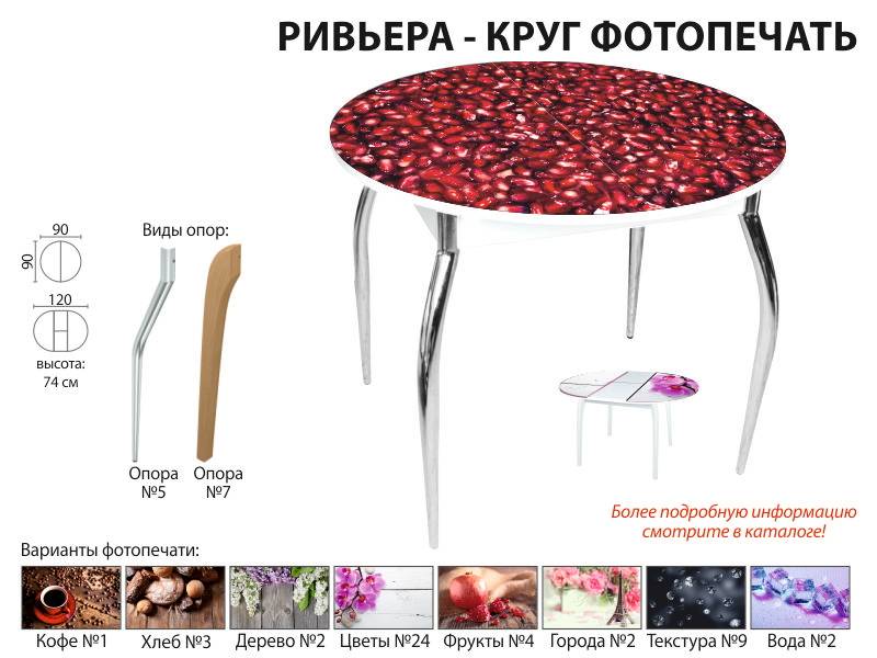 стол обеденный ривьера круг фотопечать в Астрахани