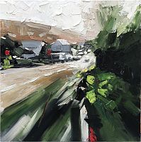 картина маслом зеленая улица в Астрахани