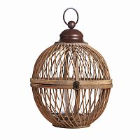 подсвечник-фонарь круглый деревянный большой со стеклом bamboo, 40 см в Астрахани